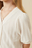GK1754 Ivory Girls Heart Knitted Puff Sleeve Knit Top Detail
