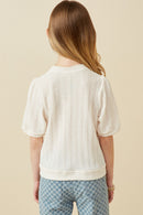 GK1754 Ivory Girls Heart Knitted Puff Sleeve Knit Top Back