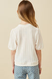 GK1754 Ivory Girls Heart Knitted Puff Sleeve Knit Top Back