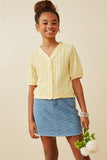 GK1754 Yellow Girls Heart Knitted Puff Sleeve Knit Top Front