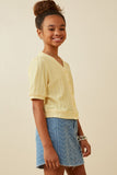 GK1754 Yellow Girls Heart Knitted Puff Sleeve Knit Top Side