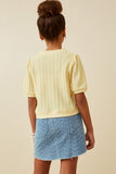 GK1754 Yellow Girls Heart Knitted Puff Sleeve Knit Top Back
