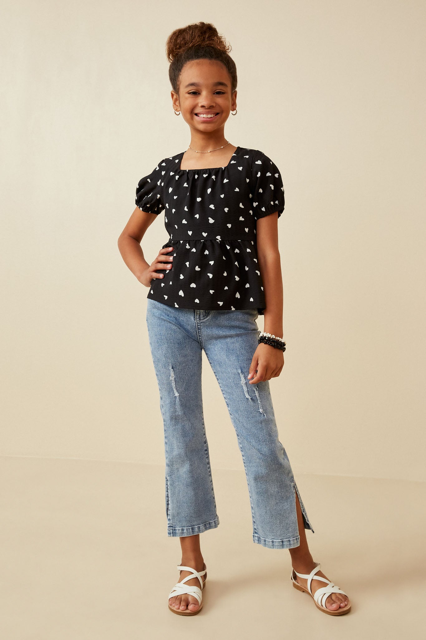 Heart Print Babydoll Top