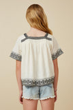 GK1809 Off White Girls Cotton Slub Textured Embroidered Square Neck Top Back
