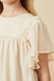 GK1832 Ivory Girls Textured Ruffled Flutter Sleeve Top Detail