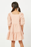GN4013 BLUSH Girls Square Neck Button Detail Tiered Dress Back