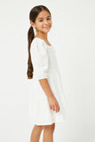 GN4013 OFF WHITE Girls Square Neck Button Detail Tiered Dress Side