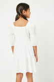 GN4013 OFF WHITE Girls Square Neck Button Detail Tiered Dress Back