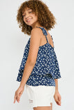 GN4017 NAVY Girls Floral Pleated Strap Layered Tank Back