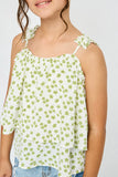 GN4017 OFF WHITE Girls Floral Pleated Strap Layered Tank Front