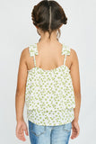 GN4017 OFF WHITE Girls Floral Pleated Strap Layered Tank Back