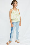 GN4017 OFF WHITE Girls Floral Pleated Strap Layered Tank Side