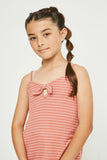 GN4024 CORAL Girls Bow Detail Spaghetti Strap Knit Tank Front