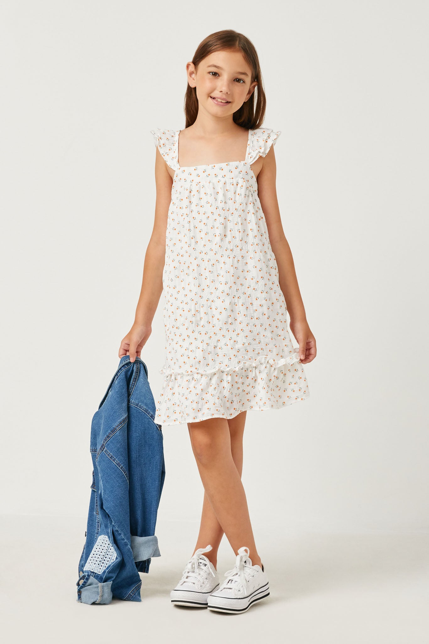 Girls White Floral Flutter Shoulder Dress| Cute Girls' Clothes Off White / L Off White *Girl's Dresses Midi Dresses Hayden Girls Girls White Floral Flutter Shoulder Dress| Cute Girls' Clothes Off White / L Off White *Girl's Dresses Midi Dresses Hayden Girls