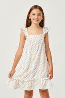 GN4025 OFF WHITE Girls Floral Flutter Shoulder Square Neck Dress Front