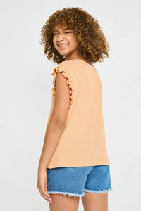 GN4033 APRICOT Girls Textured Knit Ruffled Tank Back