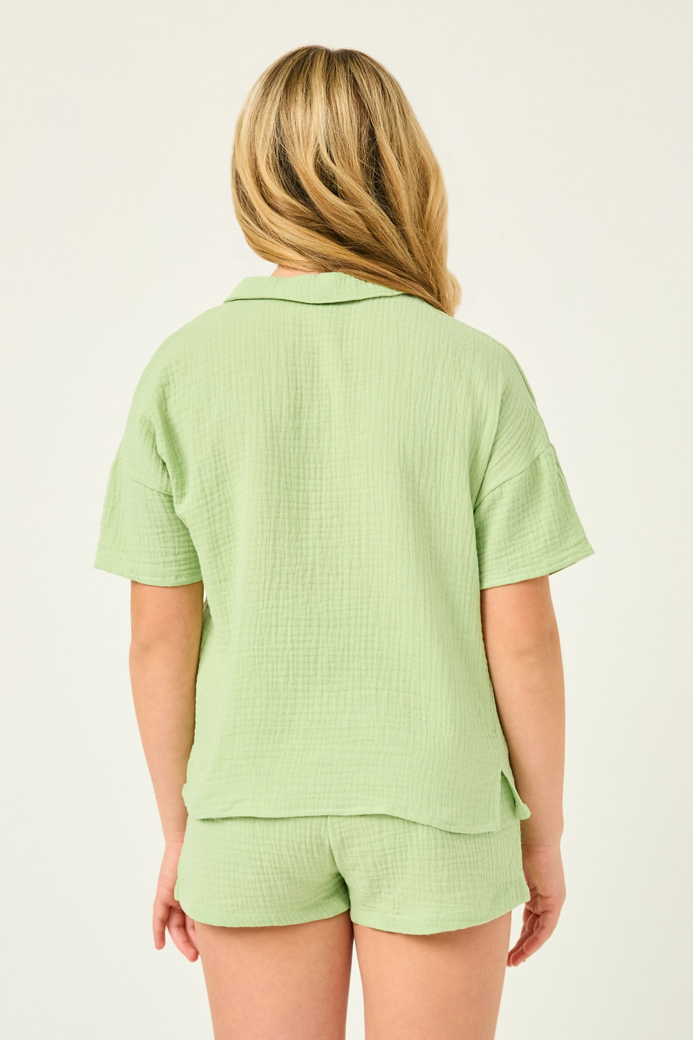 GN4068 SAGE Girls Textured Pocket Collared Shirt Back
