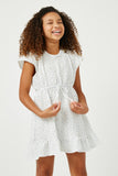 GN4085 CREAM Girls Embroidered Smocked Shoulder Ruffle Dress Front