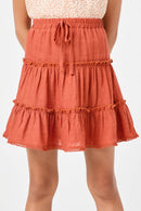 GN4116 RUST Girls Crochet Hem Tiered Ruffle Skirt Side