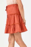 GN4116 RUST Girls Crochet Hem Tiered Ruffle Skirt Detail