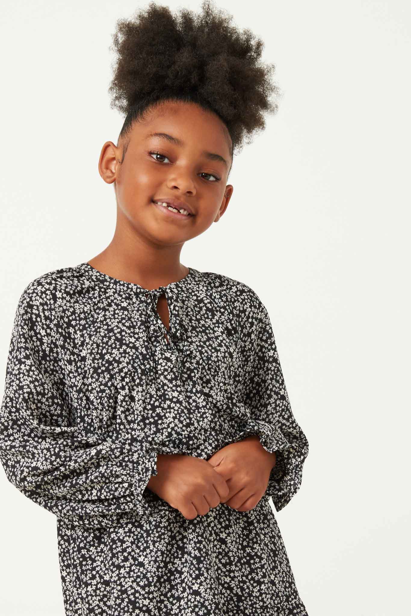 Floral Tie Neck Long Sleeve Dress