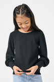 GN4155 BLACK Girls Textured Rib Exaggerated Cuff Knit Top Front