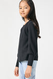 GN4155 BLACK Girls Textured Rib Exaggerated Cuff Knit Top Side