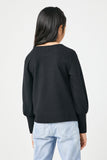 GN4155 BLACK Girls Textured Rib Exaggerated Cuff Knit Top Back