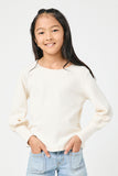 GN4155 IVORY Girls Textured Rib Exaggerated Cuff Knit Top Front