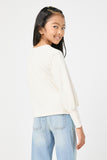 GN4155 IVORY Girls Textured Rib Exaggerated Cuff Knit Top Back