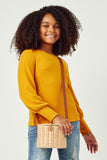 GN4155 MUSTARD Girls Textured Rib Exaggerated Cuff Knit Top Side