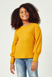 GN4155 MUSTARD Girls Textured Rib Exaggerated Cuff Knit Top Front