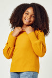 GN4155 MUSTARD Girls Textured Rib Exaggerated Cuff Knit Top Detail