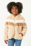 GN4176 LATTE Girls Color Block Soft Fleece Zip Up Jacket Front