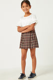 GN4207 BROWN Girls Textured Checkered Buttoned Wrap Skirt