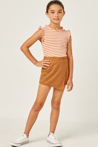 GN4212 CAMEL Girls Suede Elastic Waist Skirt Full Body