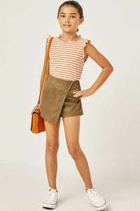 GN4212 OLIVE Girls Suede Elastic Waist Skirt Full Body