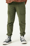 GN4216 OLIVE Girls Corduroy Zip Fly Cargo Joggers Front