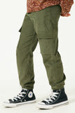 GN4216 OLIVE Girls Corduroy Zip Fly Cargo Joggers Side