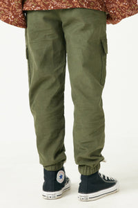 GN4216 OLIVE Girls Corduroy Zip Fly Cargo Joggers Back