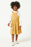 GN4217 OLIVE Girls Corduroy Tiered Overall Dress Full Body