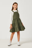GN4217 OLIVE Girls Corduroy Tiered Overall Dress Full Body
