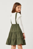 GN4217 OLIVE Girls Corduroy Tiered Overall Dress Back