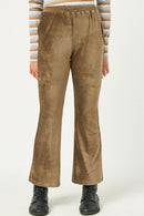 GN4221 OLIVE Girls Wide Leg Velvet Corduroy Pants Detail