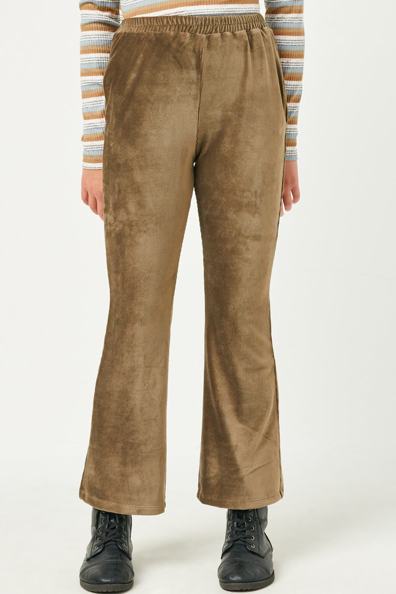 GN4221 OLIVE Girls Wide Leg Velvet Corduroy Pants Detail