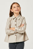 GN4223 STONE Girls Corduroy Button Up Peplum Shirt Front