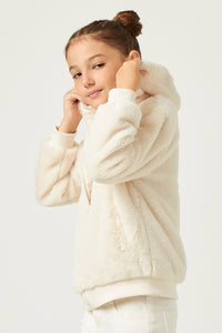 GN4234 CREAM Girls Soft Fleece Hooded Zip Up Jacket Side