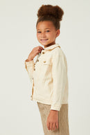 GN4256 CREAM Girls Slouchy Fit Stretch Raw Edge Detail Colored Denim Jacket Side