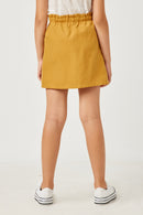 GN4268 MUSTARD Girls Brushed Button Detail Patch Pocket Paper bag Skirt Back