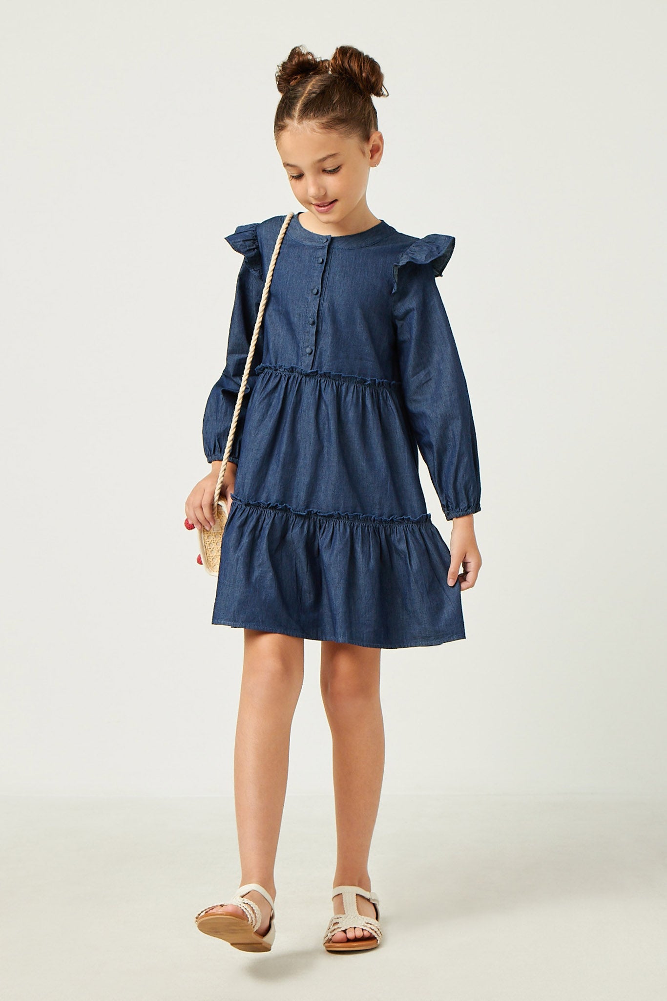 Button Up Ruffled Chambray Dress